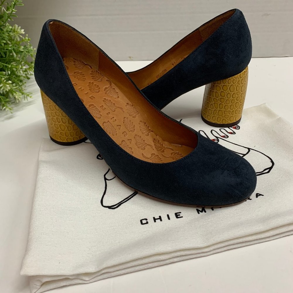 Chie Mihara Mo-Morgan Column Heel Pumps Navy $362